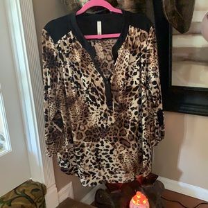 Ladies Blouse Shirt Woman’s 2X Top Leopard Print